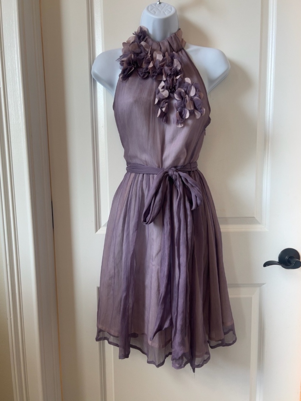 Sugar Lips Atelier Mauve Floral Appliqué Halter Dress Small